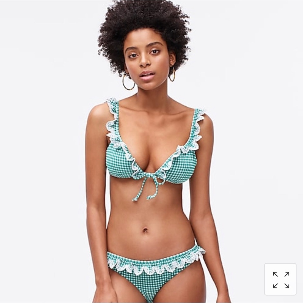 J. Crew Scallop Ruffle Textured Gingham Bikini Top